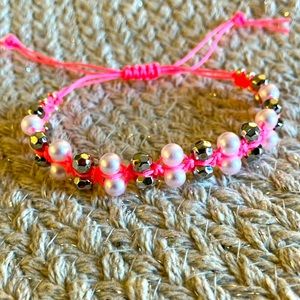 New Super Cool Neon Pink Iridescent Bling Boho Macramé Friendship Bracelet